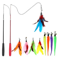 HKM-112275 Eco-Friendly Plush Cat Toy Set with Retractable Rod and Feather Replacement Head for Interactive Play