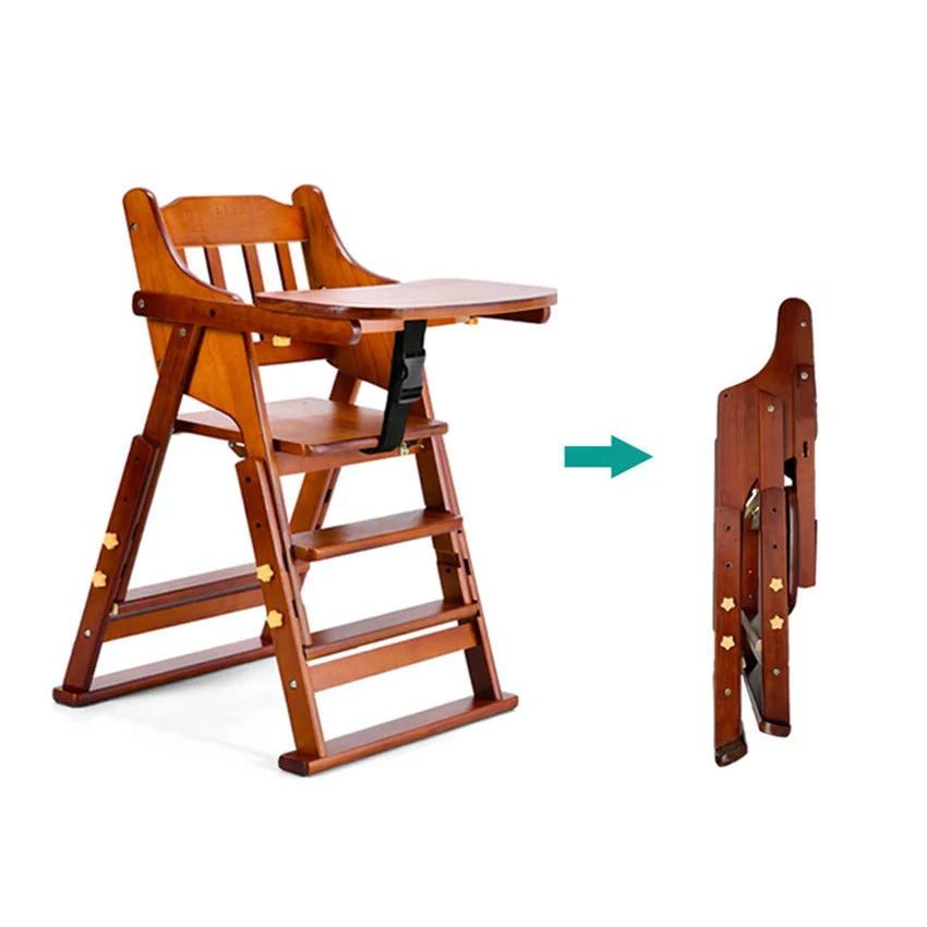 KTX-513747 Folding Wooden Highchair for Children - Adjustable Feeding Chair for Kids' Dining
