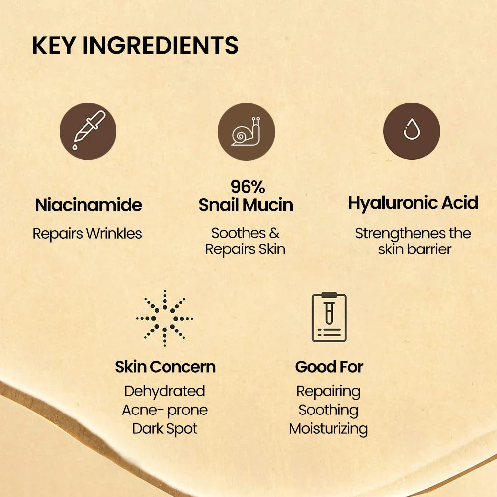 HKM-718867 96% Snail Mucin Face Serum for Enhanced Skin Elasticity and Hydration