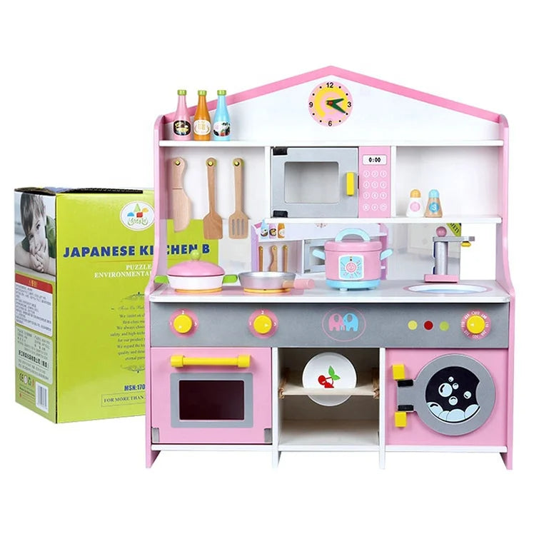 KTX-535891 Wooden DIY Kids Cooking Play Kitchen Cabinet Educational Toy Set for Imaginative Play