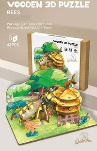 HKM-855891 Wooden 3D Insect Puzzle Set - Butterfly and Bee Models for Kids Educational Fun