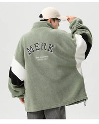 HKM-603667 Men's Large Size Warm Cotton Jacket With Winter Stand-Up Collar 550g Lamb Wool Contrasting Zipper Closure Clothing