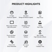 HKM-656339 T10 Adult Electric Scooter with 900W Motor, 28 mi Range, 16 MPH Top Speed, 48V System, 13.5AH Battery