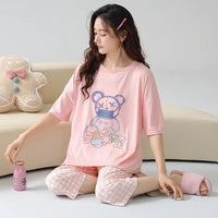 HKM-641043 Short-sleeved Seven-point Pants Set Two-piece Simple Sweet Pajamas All Cotton Home Wear Women's Summer Pajamas