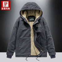 HKM-259027 Men's Winter Thickening Lamb Wool Cotton Coat With Hooded Velvet Collar Short Pilot Jacket Workwear Puffer Jacket
