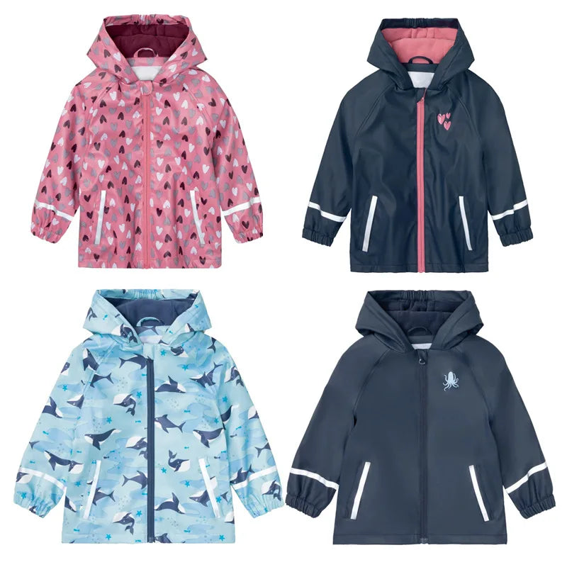 KTX-129107 Waterproof Two-Piece Fleece-Lined PU Children's Jackets t Zipper Closure Cartoon Softshell Rainwear Girl's Clothing Kids
