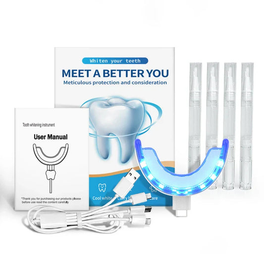 HKM-257811 Personalised Teeth Whitening Kit with LED Blue Light and 4 Whitening Gels for Professional Dental Care
