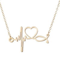 HKM-412819 Trendy Golden Clavicle Chain Necklace Heart Pendant Necklace Stethoscope Heartbeat Necklace for Women