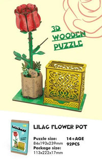 HKM-085267 3D Wooden Jigsaw Puzzle Flower Model Kit - Red Rose Educational Craft for Kids and Adults