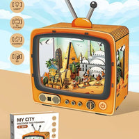 HKM-494291 Wooden 3D TV Set Building Puzzle Miniature Dollhouse DIY Kit for Creative Play