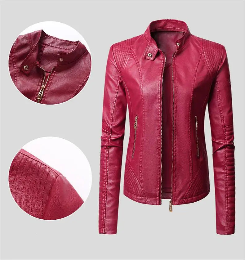 HKM-914387 New Popular Long PU Leather Jackets for European American Women Zipper Closure Women's Clothing Jacket Custom