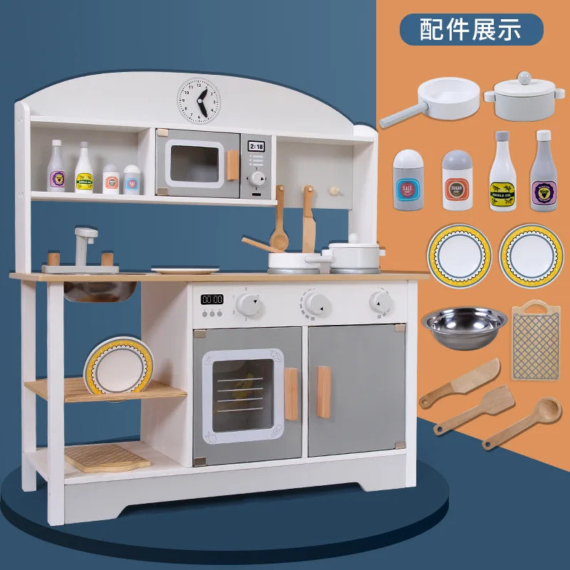 KTX-865875 Wooden Kitchen Playset for Toddlers - Pretend Cooking Toy for Boys and Girls