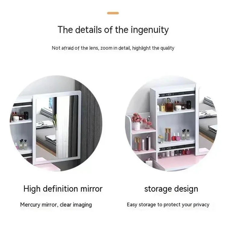 KTX-530707 Elegant Makeup Vanity Table with Mirror and Drawers, Complete with Stool for Bedroom