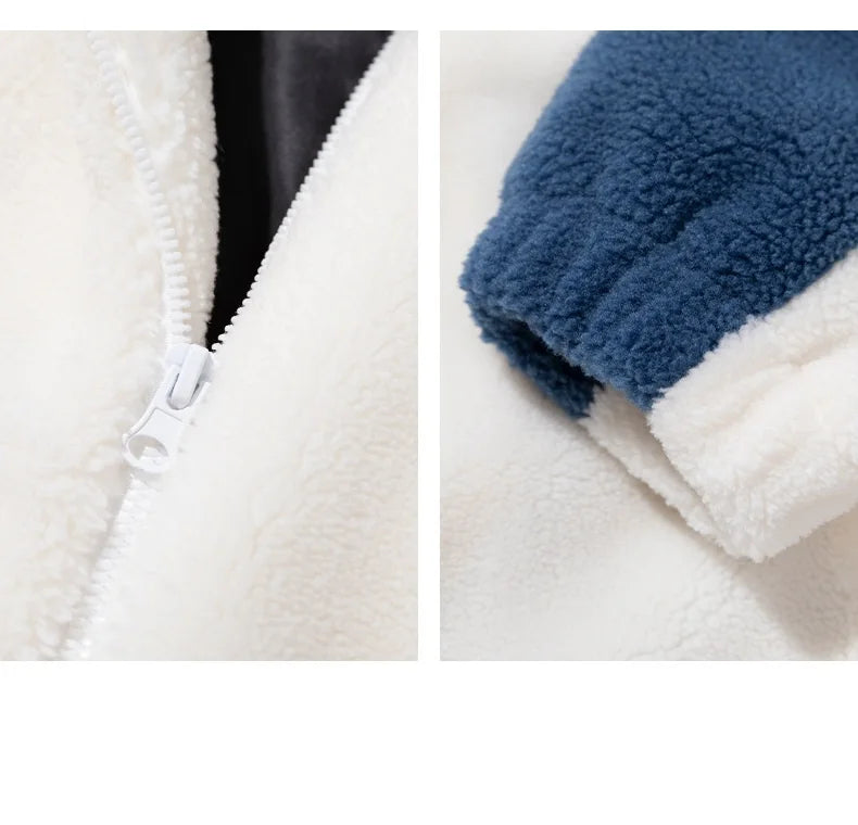 HKM-538131 Men's Lamb Fleece and Thick Cotton Stand Collar Puffer Jacket Winter Clothing for Men Finished Product Clothing