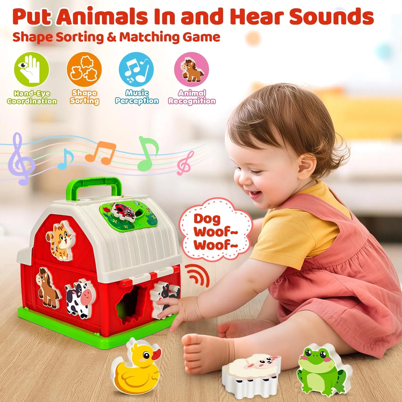 HKM-658131 Musical Barn Farm Animal Set for Infants - Interactive Elephants and Planes Player Doll