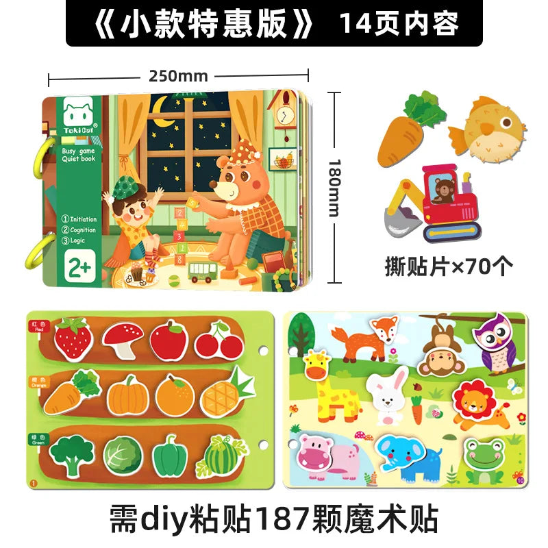 KTX-671251 Montessori Educational Animal Farm Busy Book with Paper Sensory Stickers for Preschool Learning