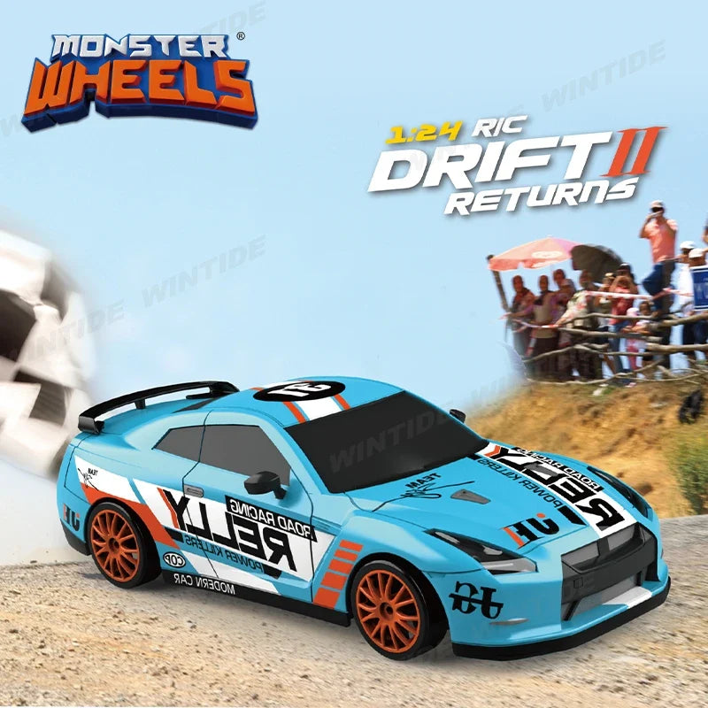 HKM-886355 1:24 Scale Remote Control Drifting Car with LED Lights - Electric 4WD Model for Kids and Beginners, Indoor-Outdoor Use