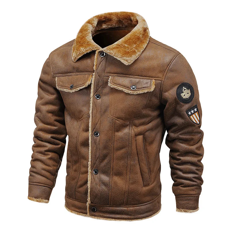 HKM-407059 Fur and Fur Integrated Men's Fur Collar and Plush Warm Windproof Jacket Jacket