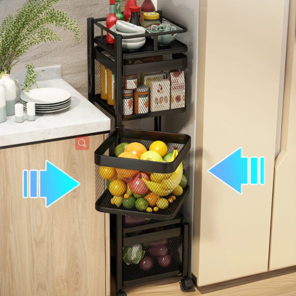 KTX-089939 Adjustable 2-5 Layer Kitchen Storage Trolley with Wheels and Square Metal Shelves