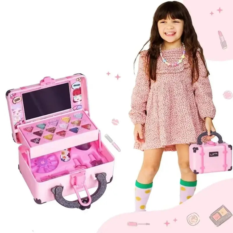 KTX-671635 Realistic Makeup Toy Kit for Girls - Washable Cosmetic Set for Pretend Play and Nail Art, Ages 2-14