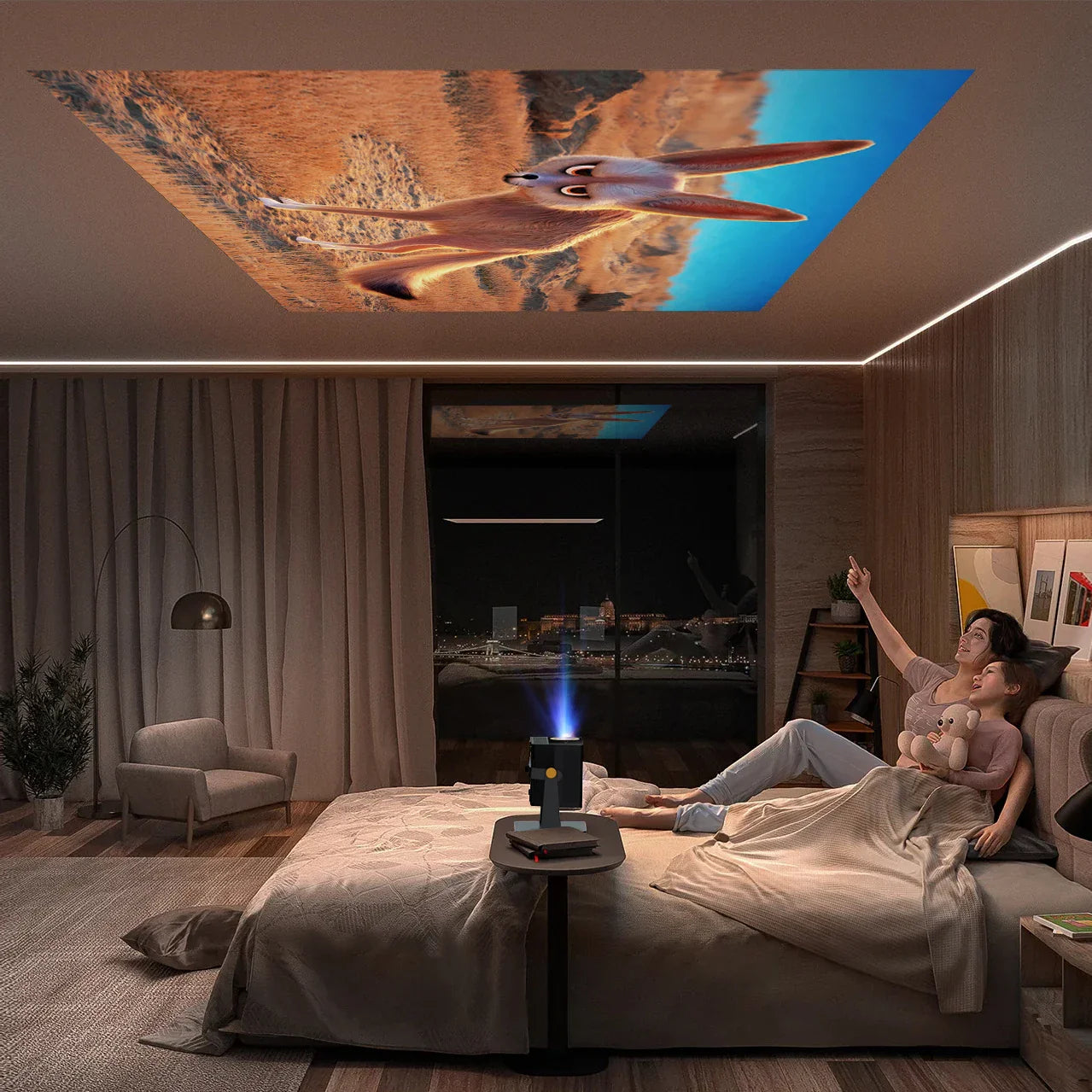 KTX-124115 Portable Home Theater Projector with 1200 Lumens Brightness, 1080P Resolution, Built-In Speakers, and Android 9 Smart TV Features