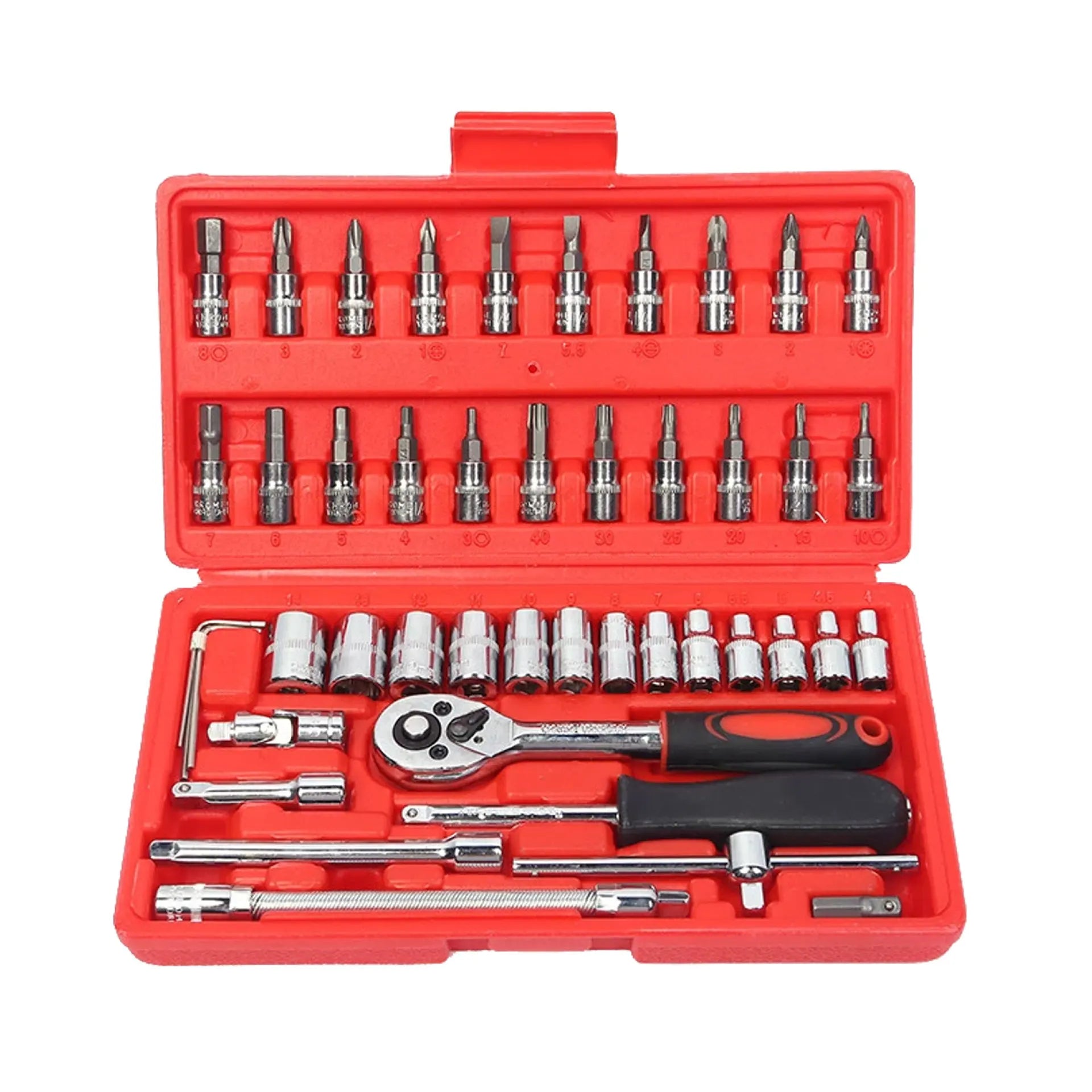 KTX-395347 46-Piece Auto Repair Tool Kit with 1/4-Inch Socket Set and Ratchet Torque Wrench in Convenient Storage Case