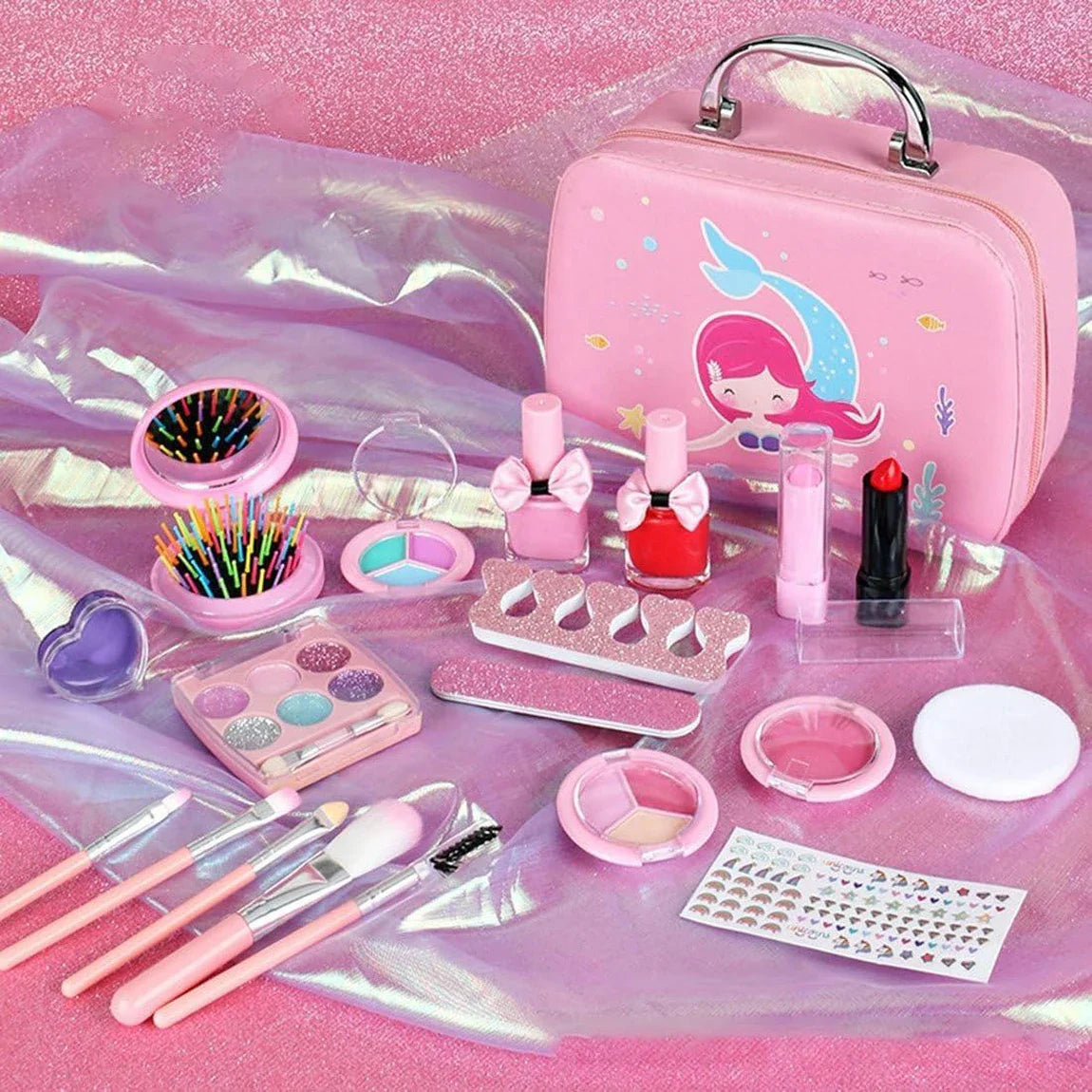 KTX-637715 Children's Real Cosmetics Makeup Set with Nail Polish and Custom Brushes for Ages 2-14