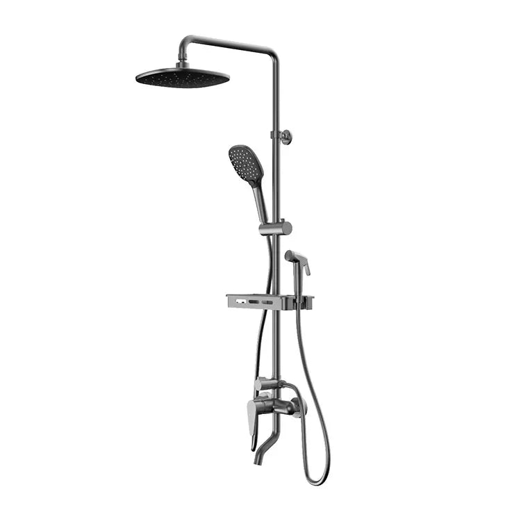 KTX-703763 Modern Matte Black Exposed Thermostatic Shower Column with Jet & Massage Spray