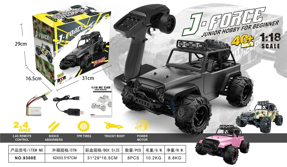 HKM-807315 High-Speed 4WD Off-Road RC Car - Pink Drift Truck, Remote Control, Waterproof, 40 Km/h, 1:18 Scale