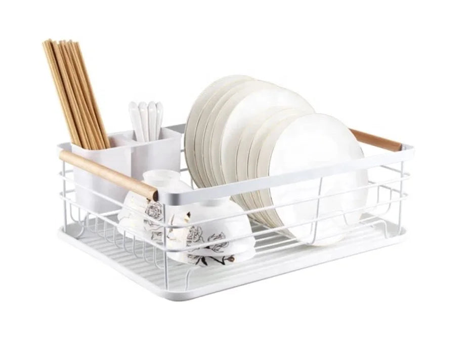 KTX-778067 2-Tier Stainless Steel Dish Drying Rack with Utensil Holder for Kitchen Organization