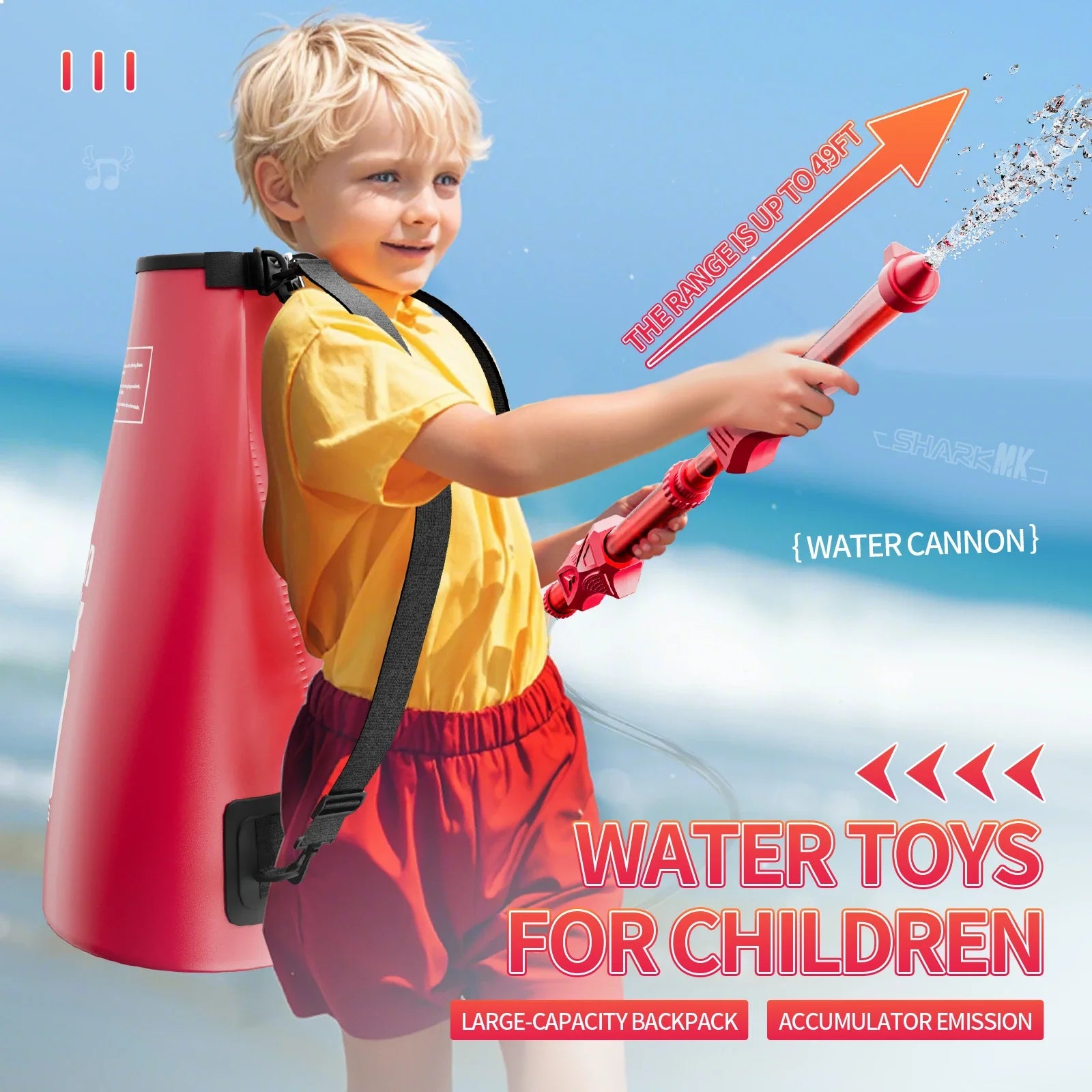 KTX-462291 Large Capacity Kids Backpack for Outdoor Fun with Water Guns & Cannon