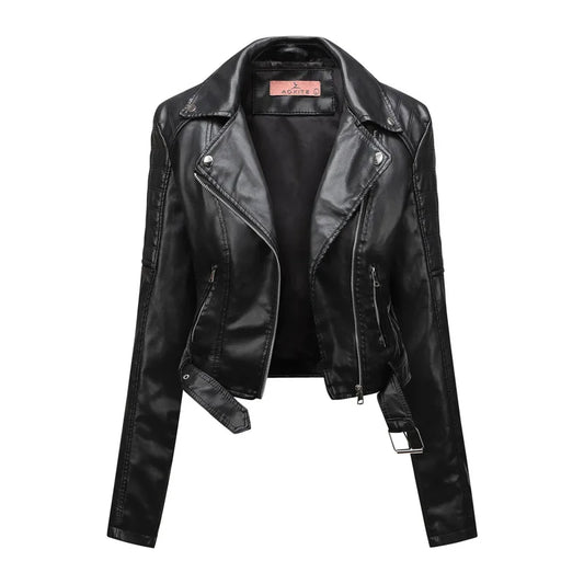 KTX-881619 Women's PU Leather Jacket With Long Sleeves Short Motorcycle Suit Puffer Style Fashionable Jacket Jacket Custom