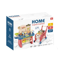 HKM-113427 Mini Plastic Cash Register Table and Shopping Cart Playset for Kids Ages 2-7