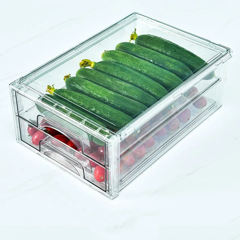 KTX-631187 BPA-Free Clear Plastic Drawer Organiser with Drain Tray for Fridge and Pantry Storage