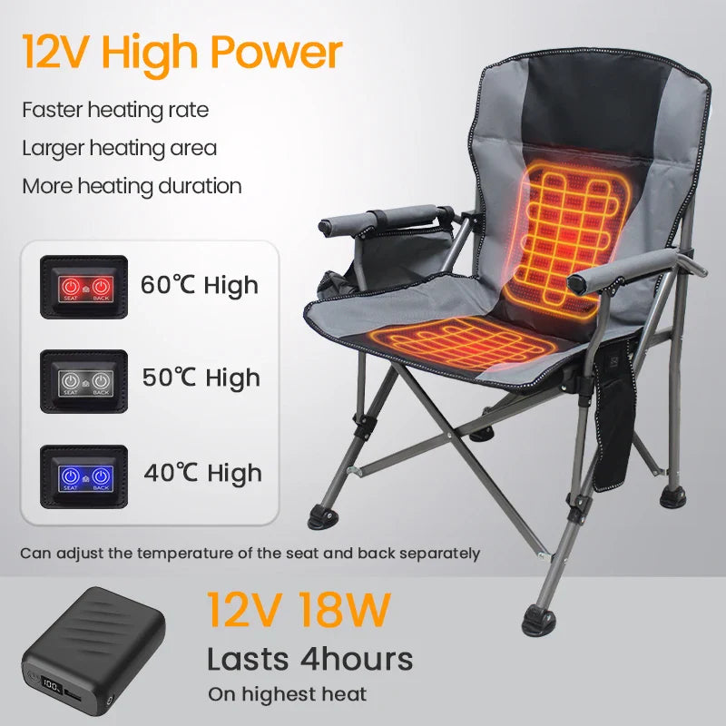 HKM-535315 Portable Heated Outdoor Folding Bean Bag Chair for Camping, Fishing, and Stadium Use