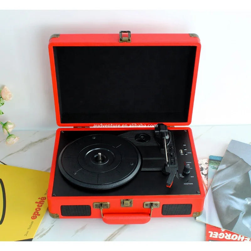 KTX-677715 Bluetooth Suitcase Record Player with 3 Speed Options and Integrated Speakers