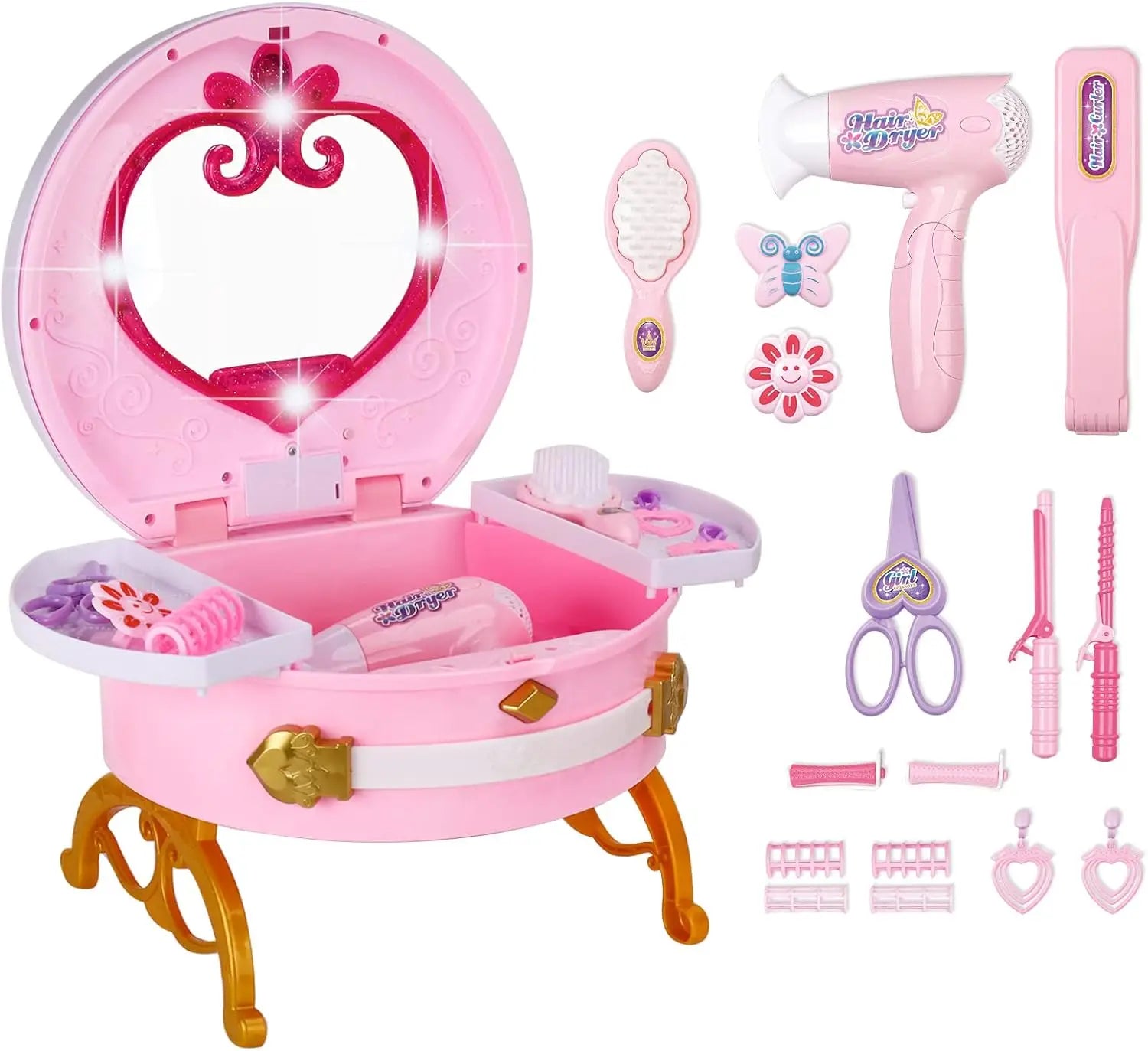KTX-146195 Portable Princess Vanity Makeup Suitcase for Girls - Mini Dressing Table Playset