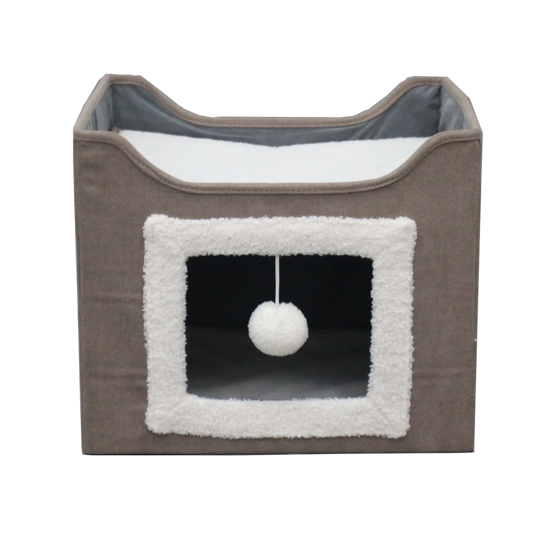 HKM-062547 Foldable Cat Scratcher Play House and Bed - Cute Brown Fabric Design for Indoor Use