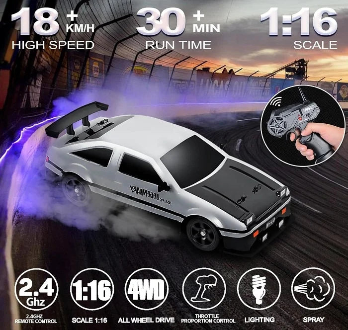 KTX-043219 1/16 Scale 2.4GHz 4WD Remote Control Drift Car with LED Lights and Drift Tires