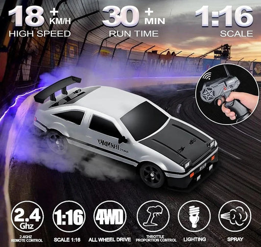 KTX-043219 1/16 Scale 2.4GHz 4WD Remote Control Drift Car with LED Lights and Drift Tires
