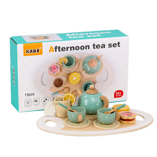 KTX-732499 Wooden Tea Party Pretend Play Set for Kids - Afternoon Dessert Toys