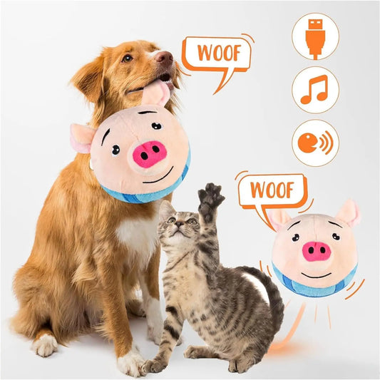 KTX-585683 Interactive Washable Squeaky Plush Dog Ball Toy with Sound and Motion