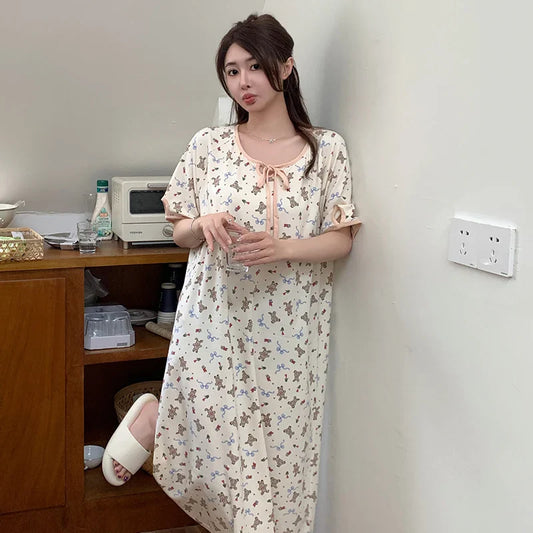 KTX-263635 New Coral Velvet Floral Nightgown Women Princess Style Loose Long Skirt Cute Girls Homewear