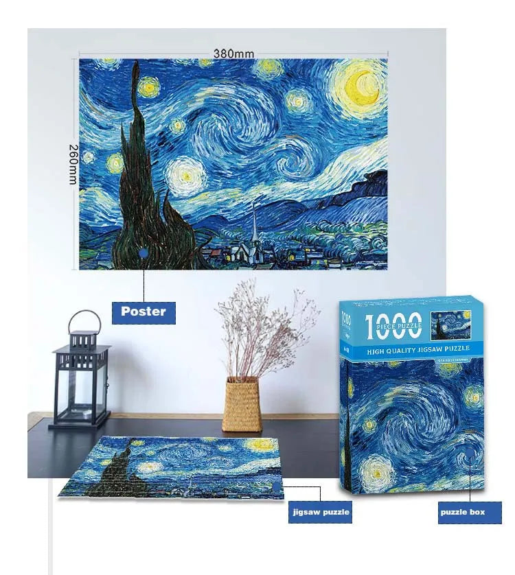 KTX-481555 Small 1000 Piece Starry Night Cardboard Jigsaw Puzzle for Adults and Kids