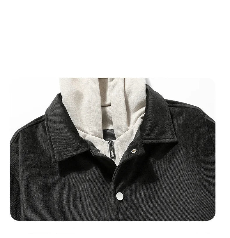 HKM-127955 Fashion Man Coat Casual Oversized Sports Design Long Canvas Jacket Zipper Closure Suede Jacket Man