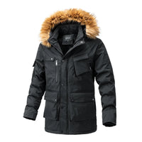 HKM-553939 Men's Winter Jacket With Hood Collar Thickened Warm Cotton Long Sporty Jackets With Zipper Closure Men's Coats