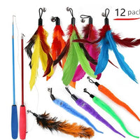 HKM-112275 Eco-Friendly Plush Cat Toy Set with Retractable Rod and Feather Replacement Head for Interactive Play