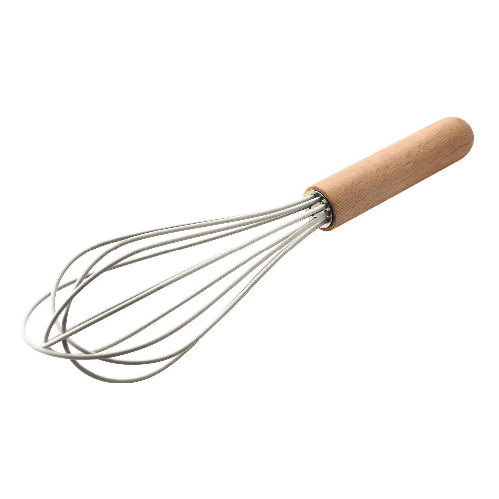 KTX-378387 Creamy White Wooden Handle Nonstick Silicone Kitchen Utensils - 11 Piece Cooking Tool Set