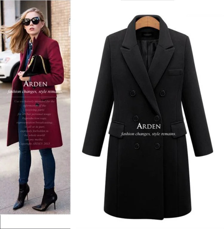KTX-438675 Women's Winter Clothing Medium to Long Plus Size Double-Breasted Wool Coat With Cashmere Lining Shearling Leather Cotton Filling