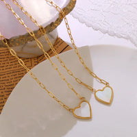 HKM-428627 18k Gold Plated Heart Shell Pendant Necklace Trendy Stainless Steel Jewelry Wholesale
